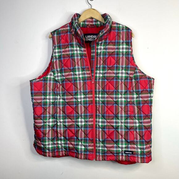 Lands End FeatherFree Quilted Insulated Puffer Vest Red Plaid Womens Plus 3X - Picture 1 of 14